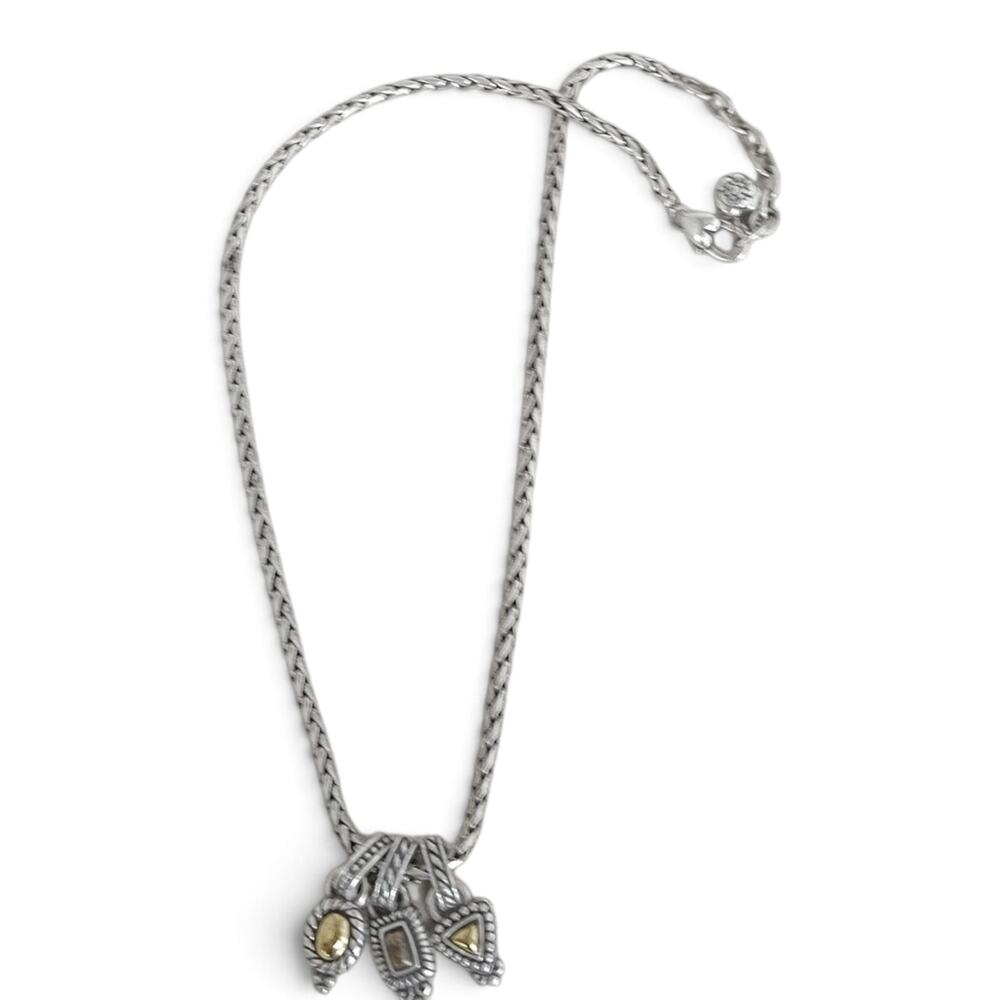 Brighton Two-Tone Three Charm Pendant Necklace Vintage Silver Plated has WEAR